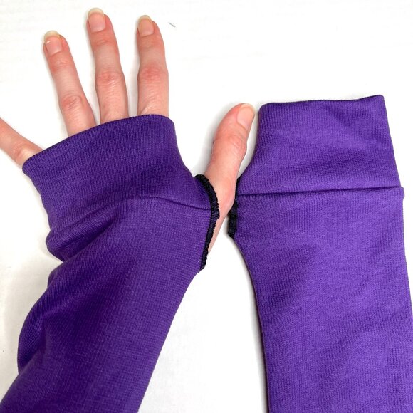 Long Arm Warmers Purple Cotton Gloves Armwarmers Knit Covers Thumb Holes Socks - Picture 3 of 5